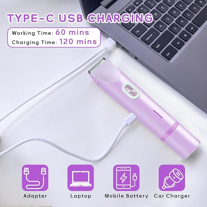 2025 New Electric Womens Shaver, 2-in-1 Body Shaver & Bikini Trimmer for Women, Waterproof Wet & Dry Use Body Hair Electric Razor Trimmer for Bikini Underarm Leg Arm Body Face (Purple)