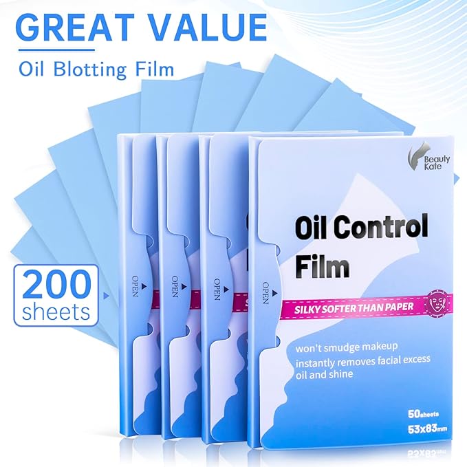 Great Absorbent Oil Blotting Sheets for Face - 10% Larger Oil Control Film 4pk/200 Makeup Friendly Blotting Paper for Oily Skin, High-Performance, Tear-proof Oil Absorbing Tissues