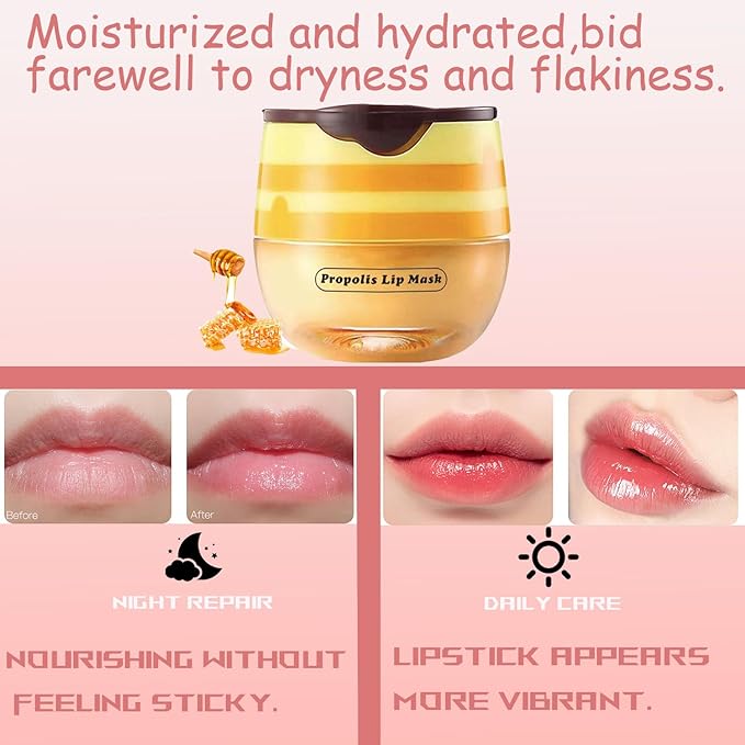 1 PCS Bee Lip Balm Honey Pot, Exfoliating Honey Bee Lip Balm Sleeping Lip Mask Overnight with Sticks, Honey Pot Lip Balm Prevention Dry Hydrating and Crack Lip Scrubs