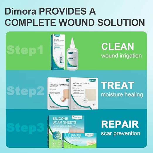 Dimora Hydrocolloid Wound Dressing, 10 Pack Ultra Thin 4" x 4" Large Patch Bandages with Self-Adhesive, Fast Healing for Bedsore, Burn, Blister, Acne Care, Sterile and Waterproof
