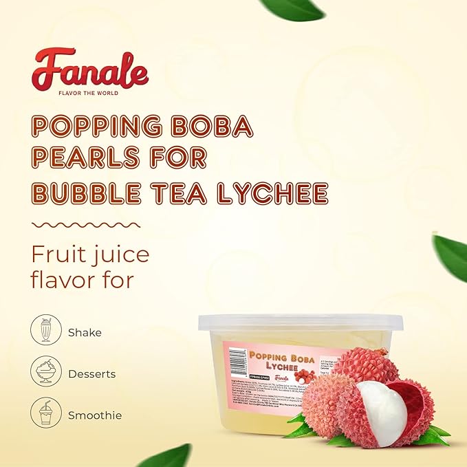 Fanale Popping Boba Pearls for Bubble Tea - 2 lb (1 lb X 2) | Lychee | Bursting Boba Pearls Bubble 450g X 2 | Fruit Juice Flavor for Shakes, Dessert, Smoothie | FPB006-SP450 X 2