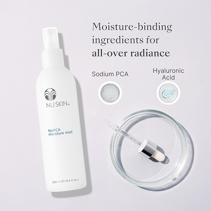 Nu Skin NaPCA Moisture Mist | Revitalizing Moisturizer & Cooling Mist with Hyaluronic Acid | Hydrating Spray for Face, Body & Hair | Sodium PCA for All Skin Types | 8 oz | 1 Pack