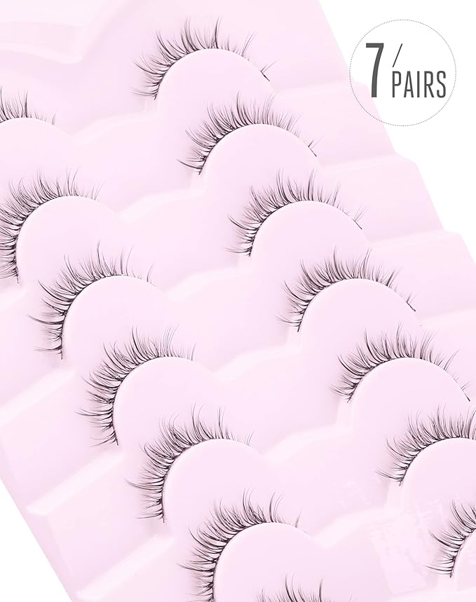 Onlyall Natural Lashes Short Eyelashes Wispy Lashes Natural Look Soft False Eyelashes False Eye Lashes Faux Mink Eyelashes 7 Pairs D2