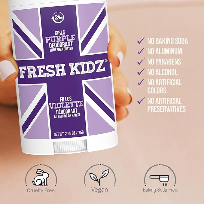 Fresh Kidz Body Wash 16.9 fl.oz. and Stick Deodorant 2.65 oz for Kids and Teens - Girls "Purple" Set