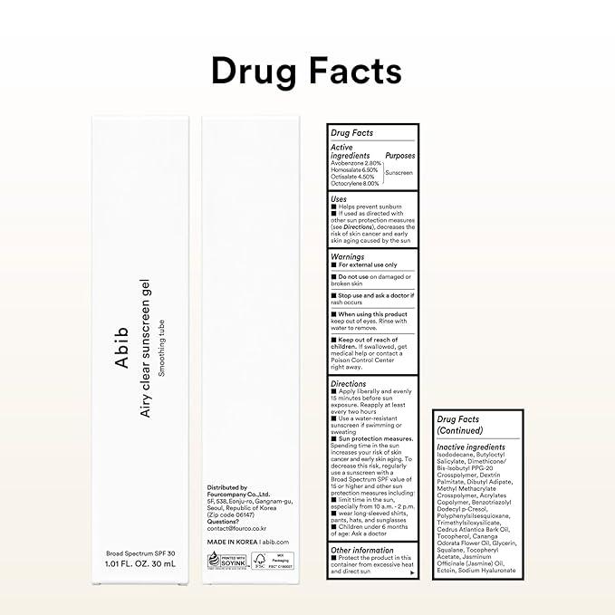 Abib Airy Clear Sunscreen Gel SPF30 1.01 fl.oz / 30 g (Semi- matte) | Korean Suncreen, Suncare, Sunblock, No White cast, Reef Safe, Primer poreless