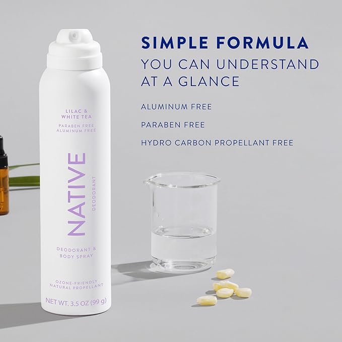 Native Deodorant & Body Spray Contains Naturally Derived Ingredients | Deodorant for Women and Men, All Day Odor Protection, Aluminum and Hydrocarbon Propellant Free | Lilac & White Tea