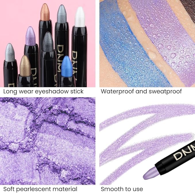 evpct 2Pcs Cream Eyeshadow Sticks Set for Eyes Violet & Royal Blue Shimmer Eye Crayon Shadow Brightener Stick Pencil Pen Bulk sombras en crema para ojos 09+13