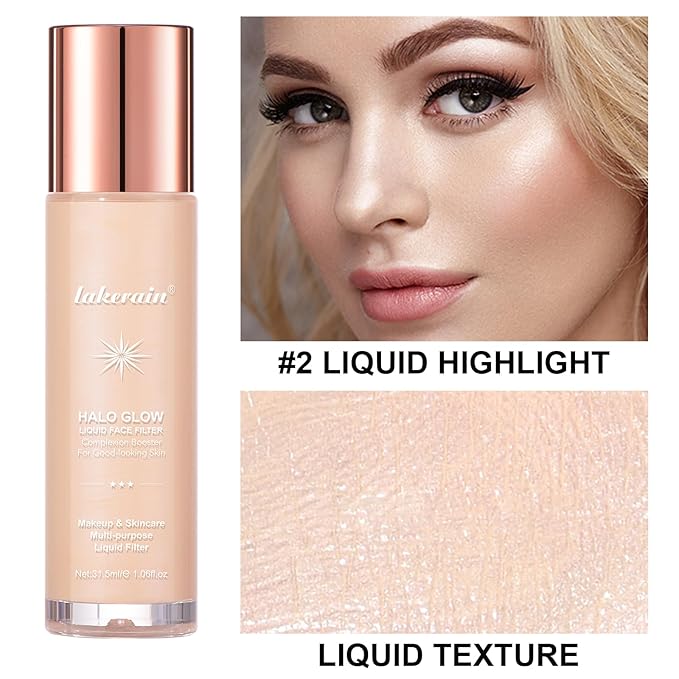 Natural Glow Liquid Filter Makeup, Longwear Face Luminizer, Complexion Booster For Any Part of the Body, Liquid Highlighter with Brush Kit, Infused Hyaluronic Acid, 1.06 fl oz (#02 FAIR/LIGHT)