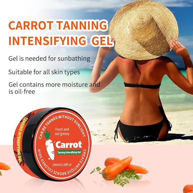 100ml Carrot Tanning Intensifying Gel, 3.38 fl.oz Intensive Tanning Gel, Tanning Bed Lotion Accelerator for Outdoor Sun, Women Natural Moisturizing Tanning Cream, Men Fast Bronzing Butter Tanning Oil