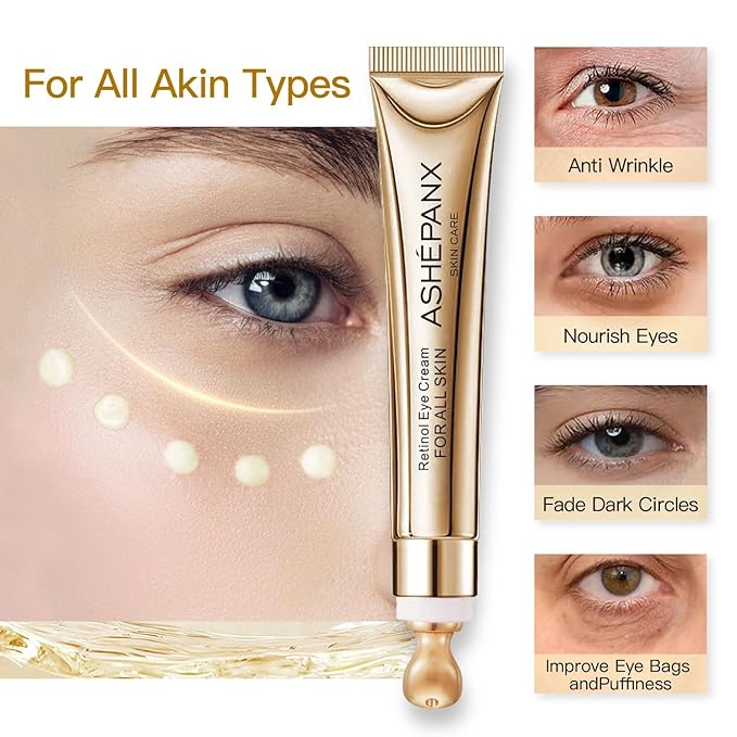 Retinol Eye Cream, Caffeine Eye Cream, Anti Aging Eye Cream for Dark Circles Puffiness Under Eye Bags and Wrinkles, Retinol Eye Cream with Caffeine and Collagen to Smooth Fine Lines and Hydrate Eye Area 20g