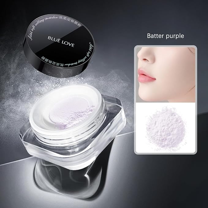BLUE LOVE Setting Powder Makeup for Oily Skin, Oil Control Smooth Face Makeup Powder Foundation, Waterproof Setting Powder Compact, Oil Control Face Pressed Loose Powder(Purple)