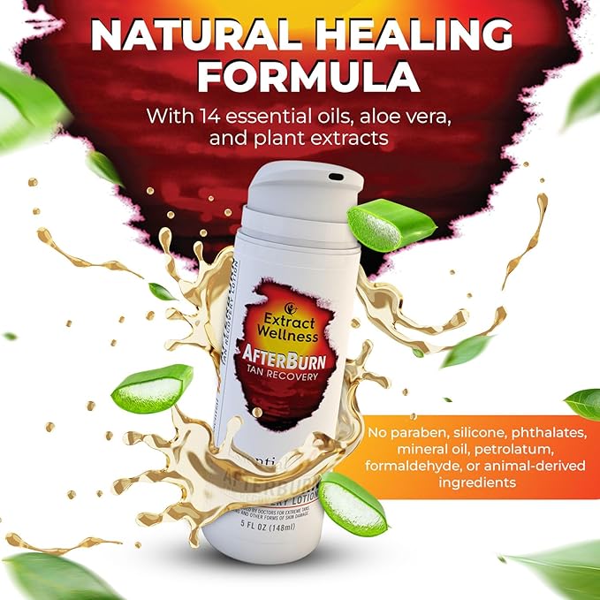All-in-One AfterBurn Tan Recovery Lotion – Doctor-Formulated Aftersun Lotion w/ Natural Ingredients & 14 Essential Oils for All Ages – After Sun Care Lotion for Deep Hydration & Peeling Minimization