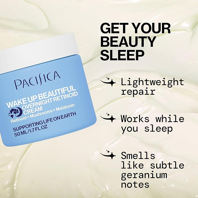 Pacifica Wake Up Beautiful Retinoid Night Cream – Overnight Anti-Aging Moisturizer with Hyaluronic Acid & Melatonin, Reduces Wrinkles & Fine Lines, Hydrating and Gentle for Dry or Mature Skin, Vegan
