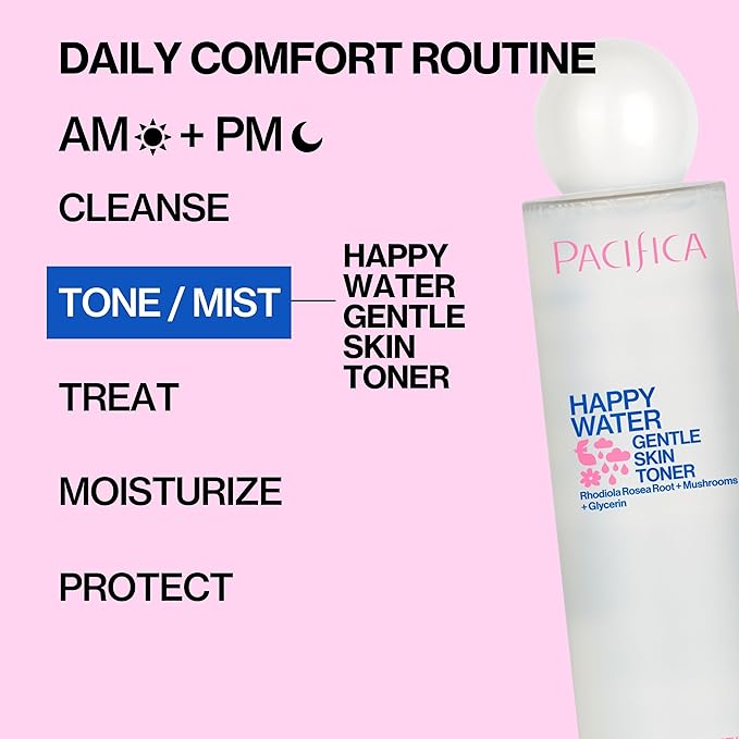 Pacifica Happy Water Hydrating Facial Toner Mist – Vegan Ceramides, Hyaluronic Acid & Electrolytes, Refreshing & Calming for Balanced Skin, Clean Beauty, Vegan, Cruelty-Free, All Skin Types, 4 oz