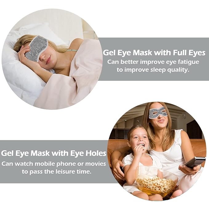 Permotary 2PCS Gel Eye Mask Reusable Hot Cold Compress Pack Eye Therapy,Therapeutic Gel Eye Spa Pad for Puffiness/Dark Circles/Eye Bags/Dry Eyes/Headaches/Migraines/Stress Relief-Gray&Black