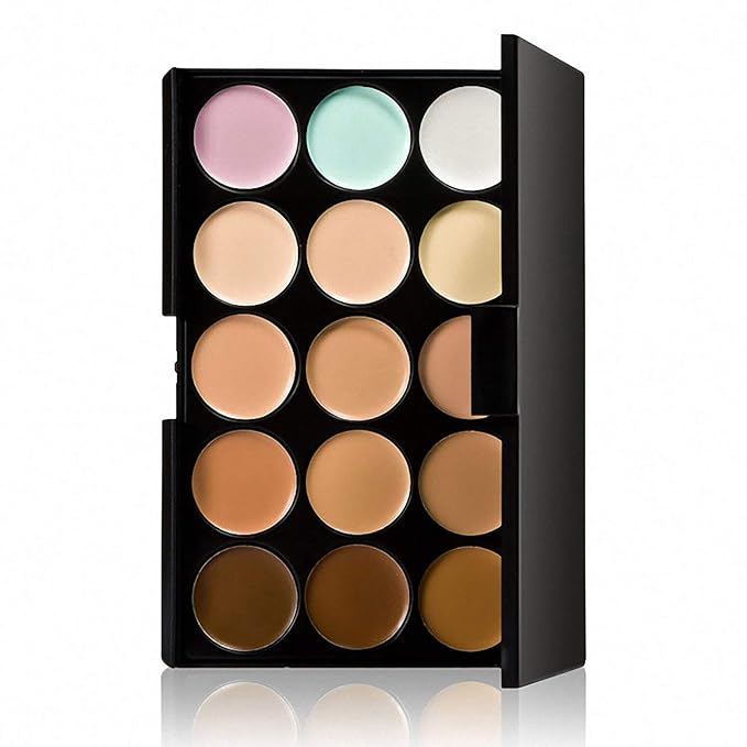 Concealer Palette, 15 Colors Makeup Palette Facial Camouflage Contour Palette with Sponge Puff Oval & Makeup Brush Beauty Make up Cream