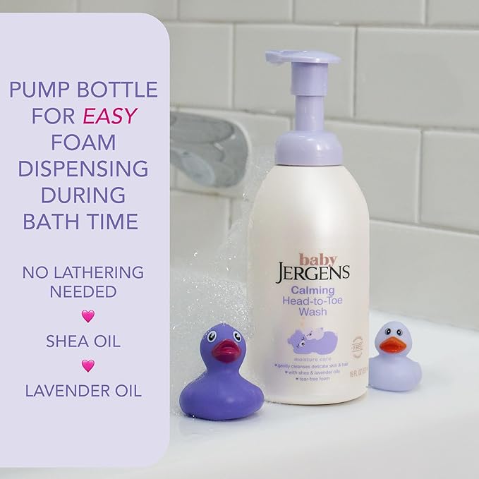 Jergens Baby Calming Head to Toe Foaming Wash, Baby Shampoo and Body Wash, Baby Shampoo Tear Free, Kids Foaming Body Wash, 18 Fl Oz