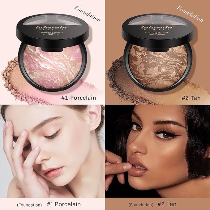Baked Foundation, Coror Correcting Baked Foundation,Buildable Coverage, Lightweight Powder Foundation, Creates a Perfect Canvas and a Natural Semi-Matte Finish(01# Porcelain)