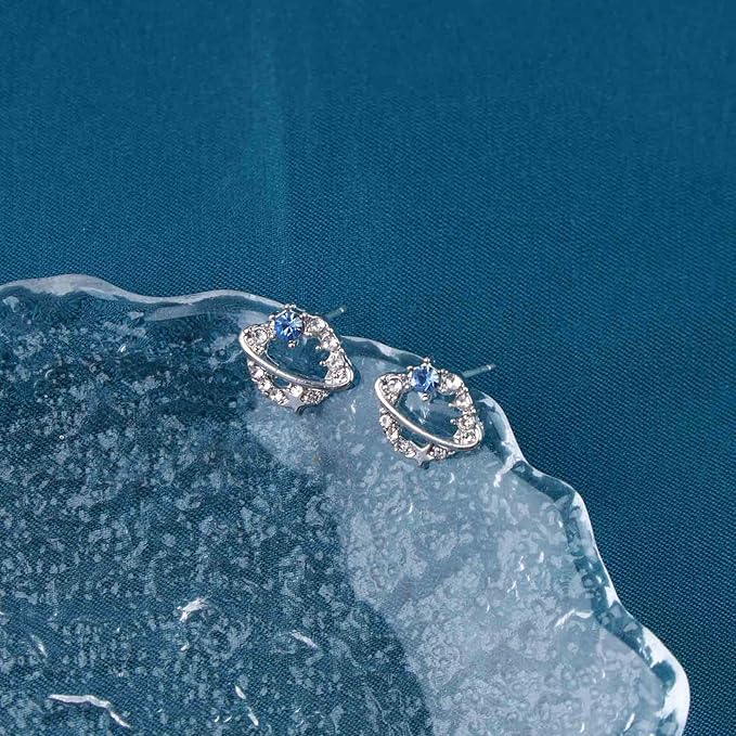 Boho Crystal Saturn Earrings Cz Orb Planet Earrings Silver Rhinestone Circle Earrings Tiny Sapphire Stud Earrings Jewelry for Women and Girls