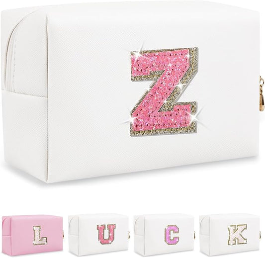 Initial letter patch makeup bag,