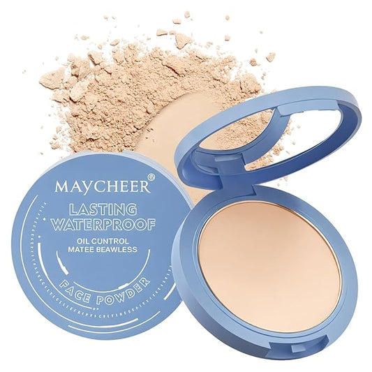 Maycheer Face Powder- Lasting Waterproof Face Powder-Maycheer Setting Powder Oil Absorbing Compact for Face (02, M)