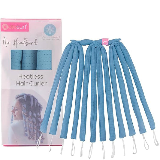 Octocurl Heatless Hair Curler - No Headband Octopus Curler - Overnight Curls for Medium Length Hair (QMax - Blue)