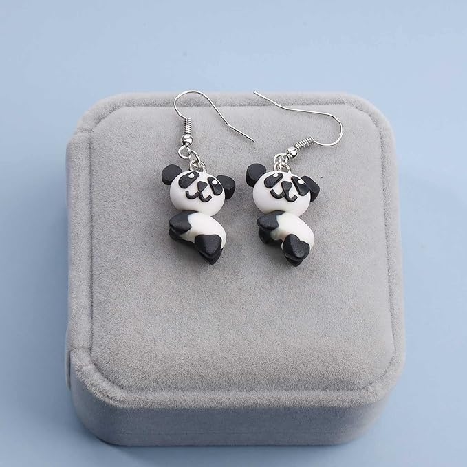 Soft Pottery Panda Earrings Cute Panda Bear Drop Dangle Earrings 3D Animal Earrings Innovative Clay Earrings Jewelry for Women and Teen Girls Gifts