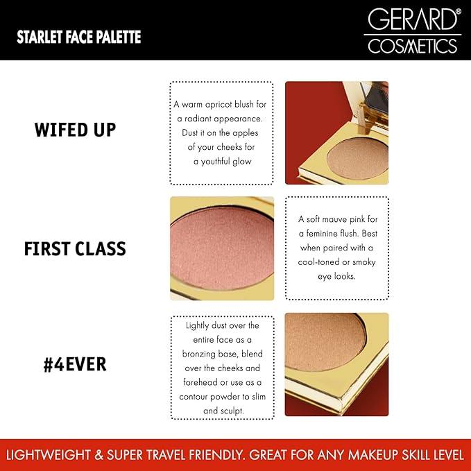 Blush and Bronzer Palette (Honeymoon) by Gerard Cosmetics | Vegan Powder Contour and Blush Makeup Palette | Professional Pigmented Formula | Cruelty Free and Made in the USA