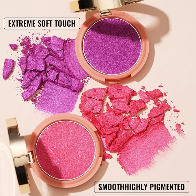 Oulac Luminisers Powdery Blusher for Cheeks Face Glow,Brighten Skin As Highlighter Makeup, Shimmer Blusher,Buildable and Vegan Cosmetics,4.8g F12 Razzmatazz