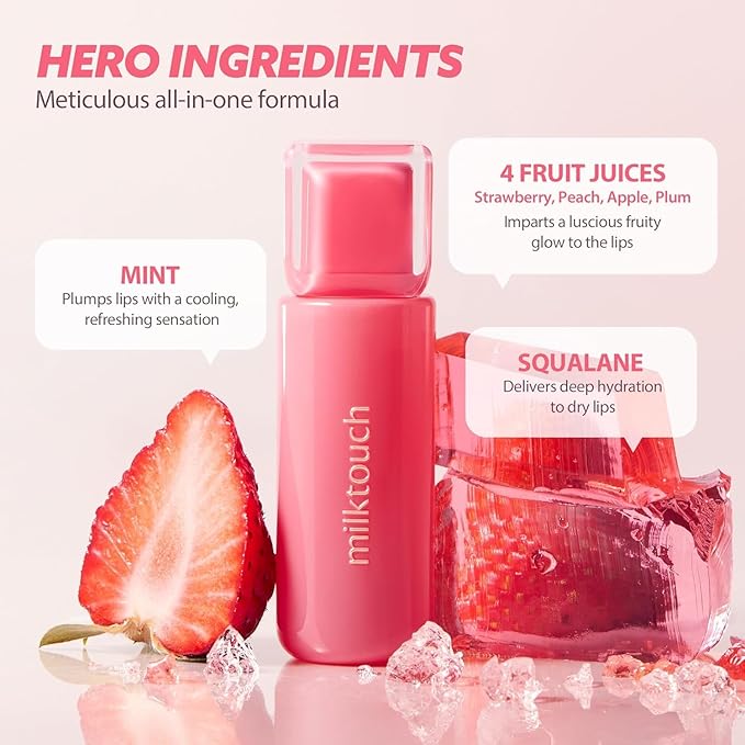 MILKTOUCH Jelly Fit Lip Tint (07 Autumn Peach) with Cooling Plumping Effect and Water-Based Non-Sticky Texture | Long Lasting Korean Beauty Lipstain Tinted Gloss Oil Brown K Makeup