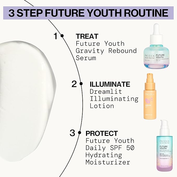 Pacifica Peptide Face Moisturizer Future Youth Daily Turnaround Hydrating, SPF 50 Broad Spectrum, UVA/UVB Sun Protection, Sunscreen, Face Moisturizer, Anti-Aging, Vegan, 1.7 fl oz (1 Count)