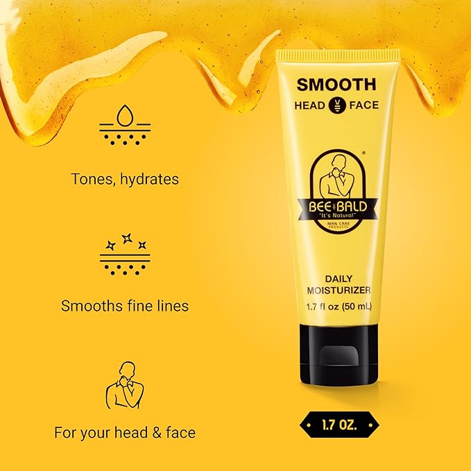 Bee Bald SMOOTH Daily Moisturizer Hydrates & Tones Away Fine Lines, Wrinkles and Dry Patches; Helps Control Oil & Shine to Feel Cool, Fresh and Comfortable, 1.7 Fl Oz (Pack of 2)