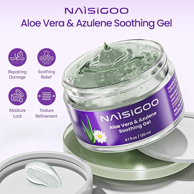Aloe Vera Gel Soothes Skin for After IPL Laser Hair Removal Women Men in Face or Body, Travel Aloe Vera Gel for Sunburn Relief, Hydrate and Moisturize, Chamomile Extracts, 4.1 fl oz
