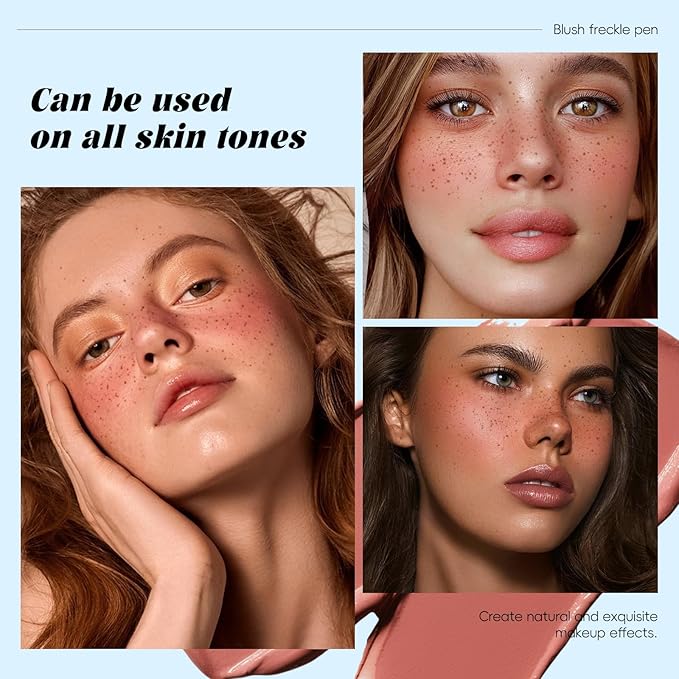 Freckle Blush Pen, 2in1 Dark Brown Faux Freckle Stamp Pen Coral Orange Liquid Blush for Natural Summer Sunkissed Makeup, Lifelike Waterproof Long Lasting Quick Dry Fake Frecks Tint Marker02#