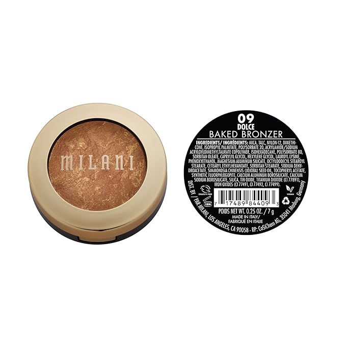 Milani Bronzer Powder - Baked Bronzer Made in Italy, Bronzing Shimmer Highlighter Makeup for Contour -Dolce