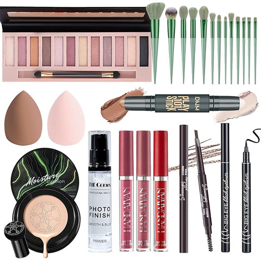 Makeup Set Kit for Women Full Kit, Makeup Present for Girl Women Teen, Matte Eyeshadow CC Cream Foundation Face Primer Brush Set Sponges, Lip Glosses Counter Stick Eyeliner