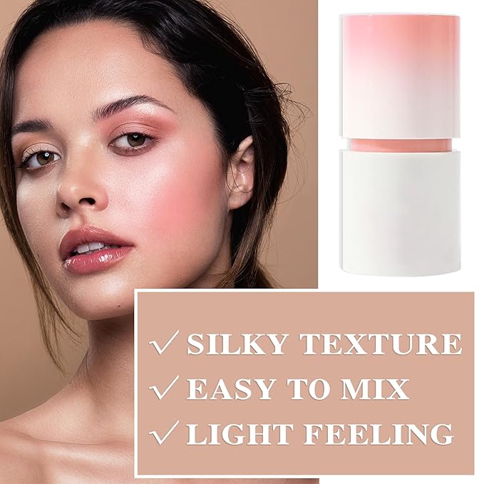 Cream Blush Stick with Brush and Makeup Sponge,Waterproof Multi Cream Makeup Stick,Lightweight,Long-lasting,2 in 1 Multi Blush for Cheeks & Lip Tint & Eyeshadow H