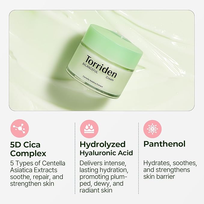 Torriden BALANCEFUL Cream 80ml (2.70 fl.oz.) | Soothing and Nourishing Moisturizer for Oily and Sensitive SKin | 5D CICA, Hydrolyzed Hyaluronic Acid, Panthenol