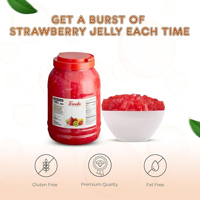 New Fanale Coconut Jelly Topping nata de coco for Boba Tea | Ice Cream | Yogurt | Smoothie | Milk Tea | Desserts Strawberry, 8.3 pound (Pack of 4) | JEL008-CS