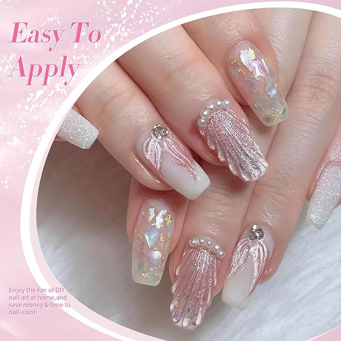 Born Pretty Pearl Gel Nail Polish Aurora Iridescent Glitter Shimmer Mermaid Pearl Gel Polish Drawing Gel Nail Polish Shell Swirl Thread Effect Nail Gel Soak Off Led Summer DIY Gift 6PCS