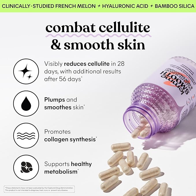 Lemme Smooth Anti Cellulite Capsules for Women, Smooth Legs & Thighs, Reduce Cellulite & Crepey Skin w/Clinically Studied SOD & Silica (1 Month Supply 30 ct)