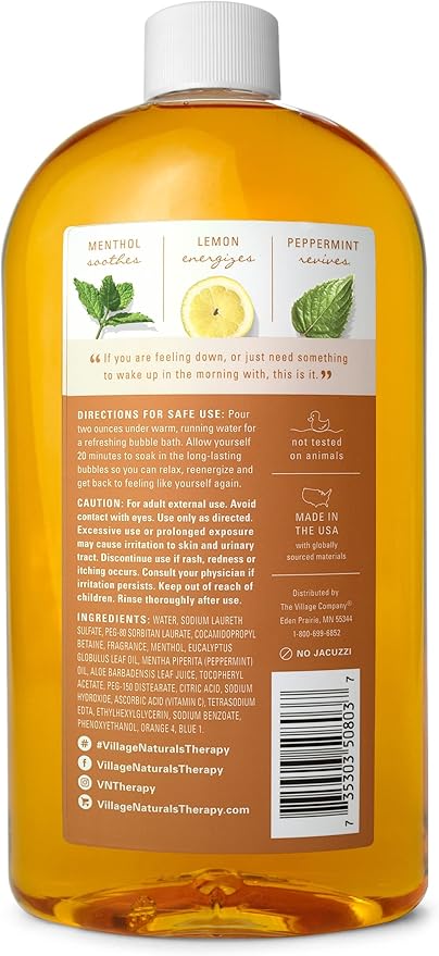 Village Naturals Therapy Breathe Bubble Bath, Lemon Mint Scent, 20 oz, Pack of 4
