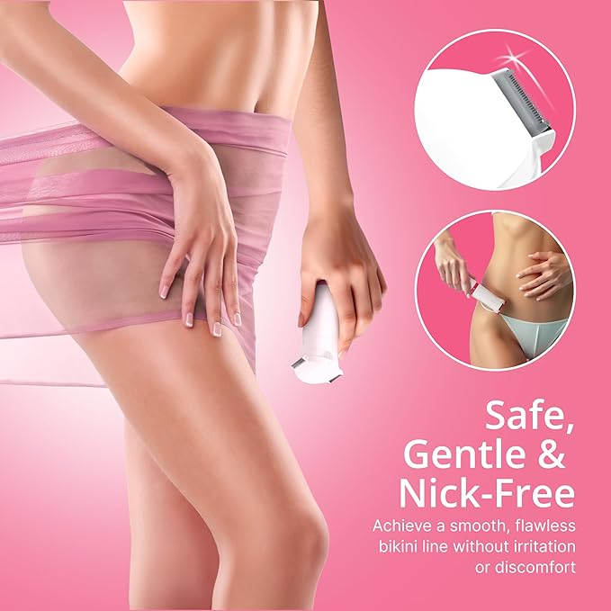 Clio PALMPERFECT Electric Bikini Trimmer - Travel-Friendly Hair Shaver for Smooth, Dual Blade for Close Shave, Use Wet or Dry - Battery-Powered + Trimming Guide Included