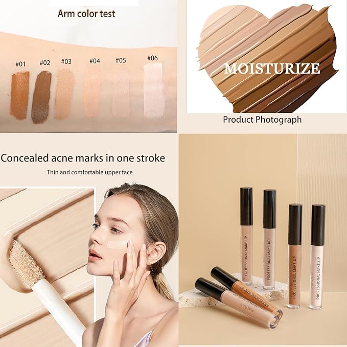 Liquid Matte Concealer Waterproof &Lightweight Natural Full Coverage Makeup (02#)
