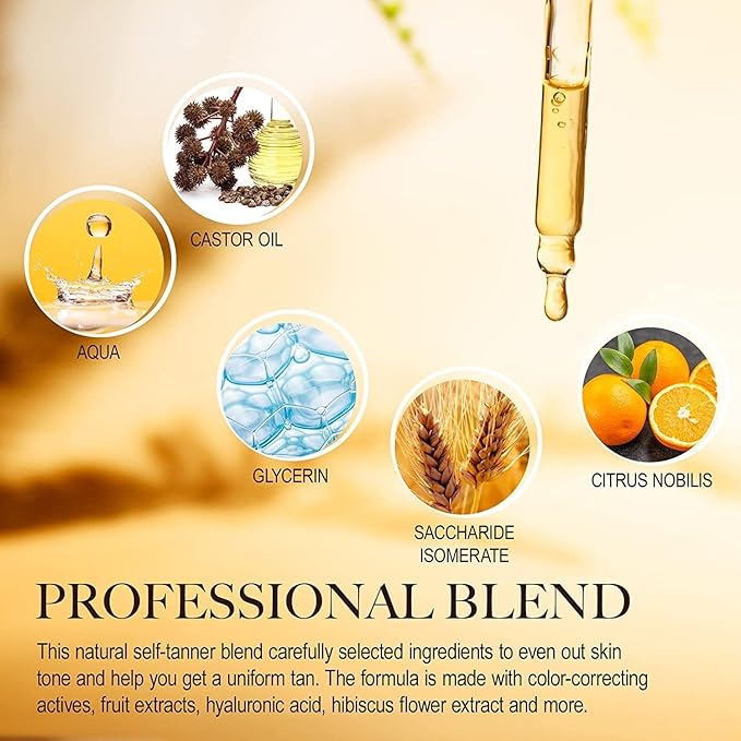 Self Tanning Drops - Sunless Tan for a Sun-Kissed Bronze - Beauty Skin Self Tanner - Gradual Glow for Face and Body - Long-Lasting for a Week, 1.01 Fl Oz