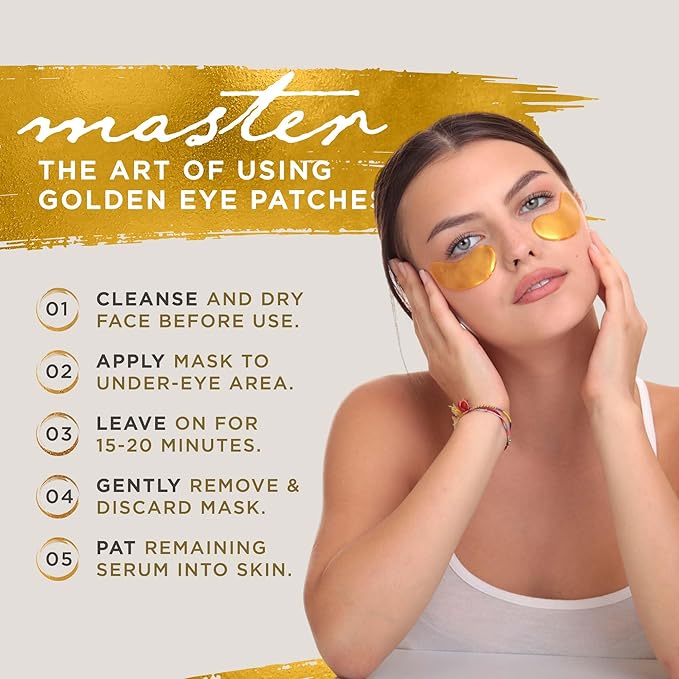 Under Eye Gel Pads, Collagen Eye Patches for Puffy Eyes, Dark Circles, and Wrinkles, 24K Gold Eye Mask with Hyaluronic Acid, Vegan, Cruelty-Free, Hydrating Eye Pad,15 Pairs