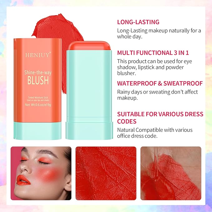 Orange Blush, Multi-Use Blush Stick, Cream Blush for Coral Orange