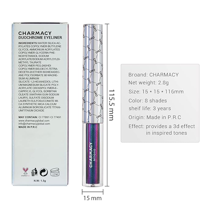 CHARMACY Chameleon Liquid Eyeliner, Liquid Glitter Eyeliner, Highly Pigmented, Metallic Intense MultiColor Shifting waterproof Eyeliner, Ultra-Fine Tip, Longwearing, Smudge-proof (#SET2-902/904/906)
