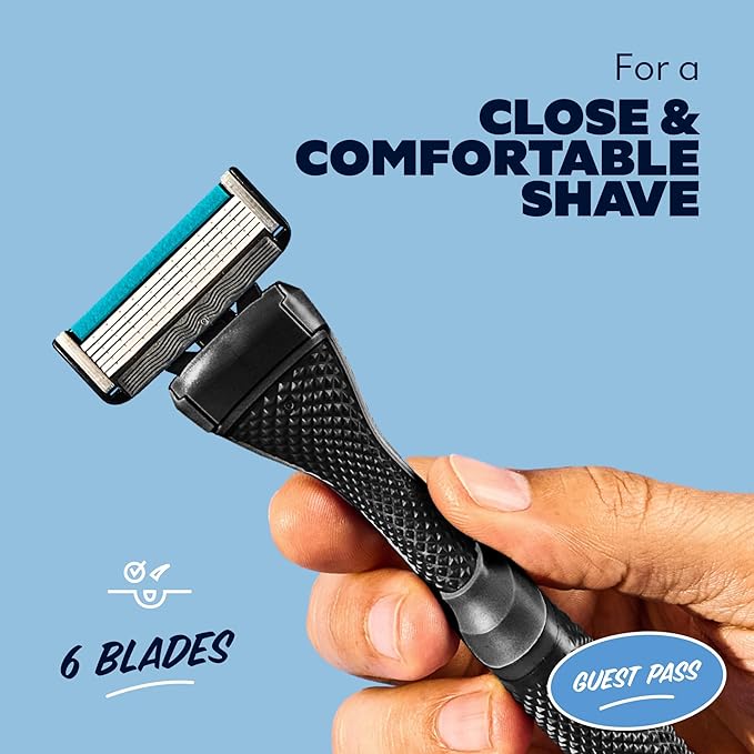 Dollar Shave Club | The Guest Pass Shave Set | 2 Extra Close Refill Cartridges, 1 Handle (Black), 1 Razor Cover