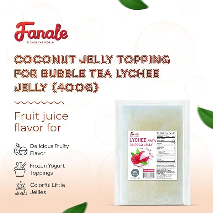 Fanale Coconut Jelly Topping nata de coco for Bubble Tea 400 g | Lychee Jelly | for Boba Tea, Smoothies, Slushes, Desserts 400g